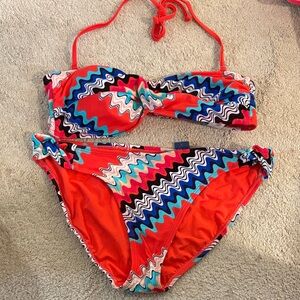 Old Navy Red and Blue Zigzag Bikini